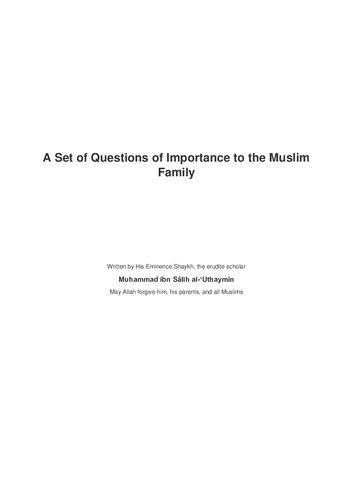 A Set of Questions of Importance to the Muslim Family
