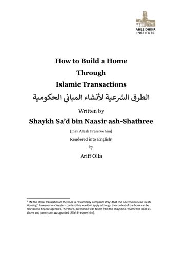 How to Build a Home through Islamic Transactions