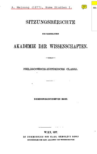 Hume-Studien. 1. Zur Geschichte und Kritik des modernen Nominalismus