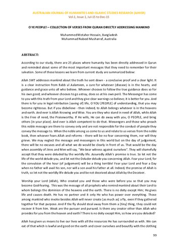 O Ye People - Collection of Verses from Quran Directly Addressing Mankind