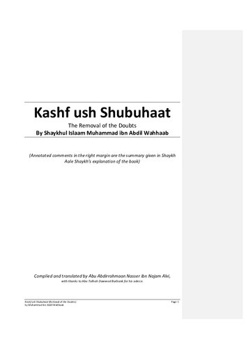 Kashf ush Shubuhaat with notes summarized from Shaykh Salih Aal Shaykh’s explanation