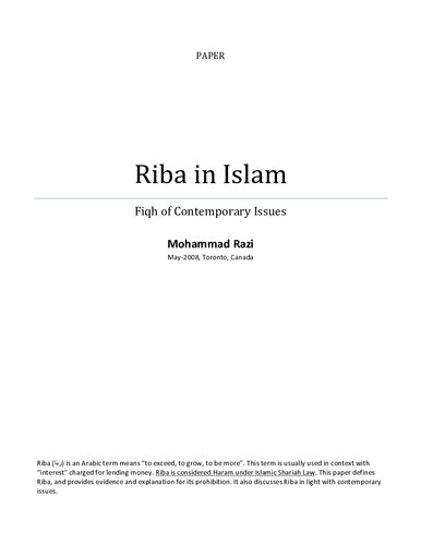 Riba in Islam - Fiqh Contemporary Issues