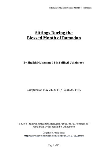 Sittings During the Blessed Month of Ramadan
