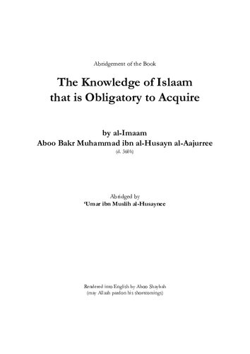 Abridgment of the Book: The Knowledge of Islaam that is Obligatory to Acquire