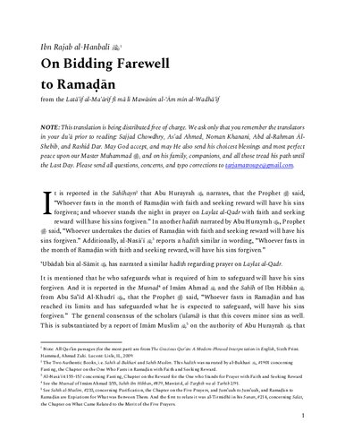 On Bidding Farewell to Ramadan