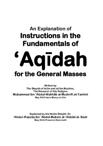 An Explanation of Instructions in the Fundamentals of Aqidah for the General Masses