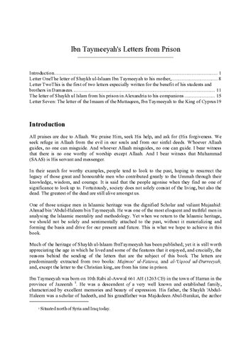 Ibn Taymiyyah’s Letters from Prison