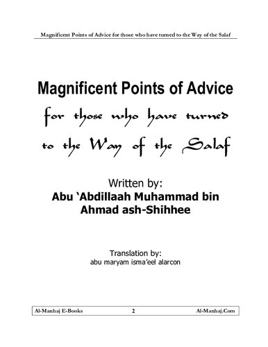 Magnificent Points of Advice for Those Who have Turned to the Way of the Salaf