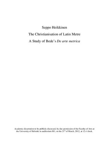 The Christianisation of Latin Metre: A Study of Bede's 