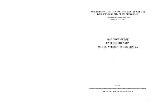 Untersuchungen zu den Attizistischen Lexika