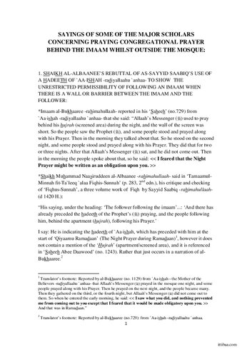 Praying Behind the Imaam whilst Outside the Mosque (1)