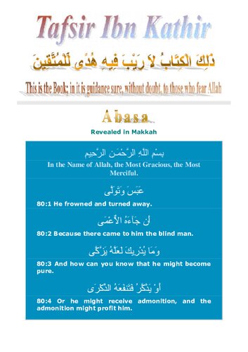 Tafsir Ibn Kathir - Surah Abasa