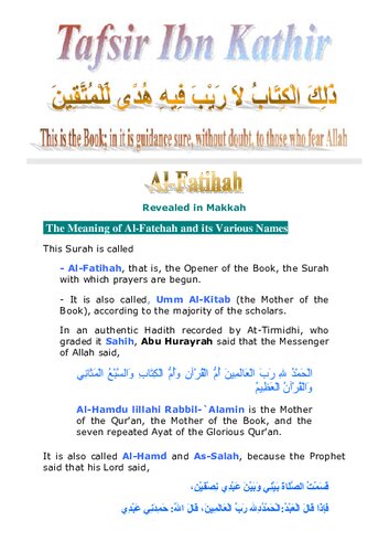 Tafsir Ibn Kathir - Surah al-Fatihah