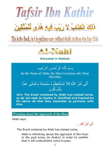Tafsir Ibn Kathir - Surah al-Nahl