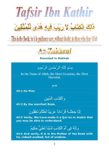Tafsir Ibn Kathir - Surah Az-Zukhruf