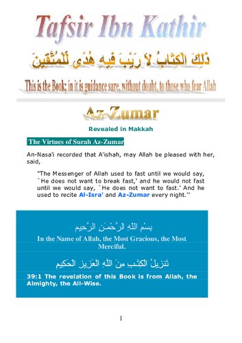 Tafsir Ibn Kathir - Surah Az-Zumar