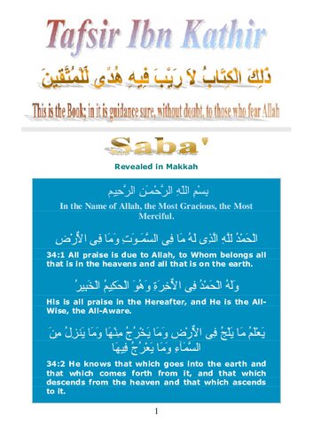 Tafsir Ibn Kathir - Surah Saba'
