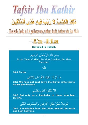Tafsir Ibn Kathir - Surah Ta Ha