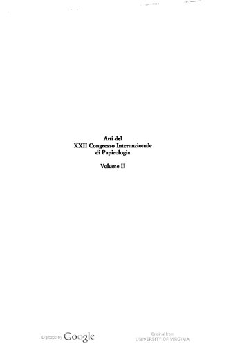 Atti del XXII Congresso internazionale di papirologia: Firenze, 23-29 agosto 1998