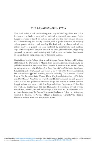 The Renaissance in Italy : a social and cultural history of the Rinascimento