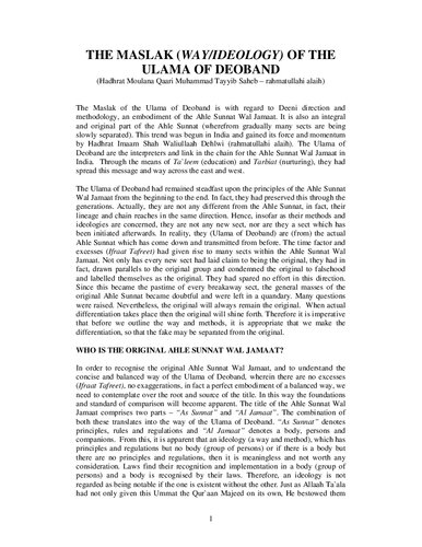 The Maslak Of Ulama Of Deoband