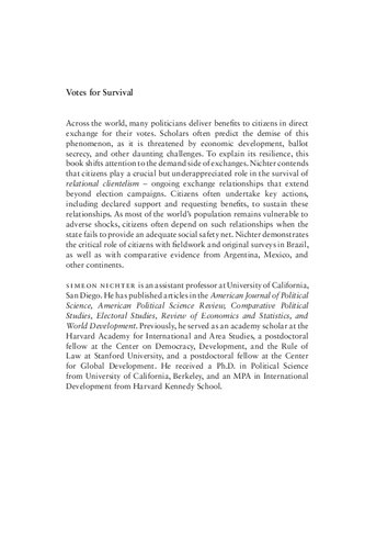 Votes for Survival: Relational Clientelism in Latin America (Cambridge Studies in Comparative Politics)