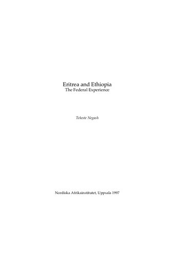 Eritrea and Ethiopia: The Federal Experience