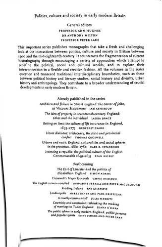 Political passions: Gender, the family and political argument in England, 1680–1714 (Politics, Culture and Society in Early Modern Britain)