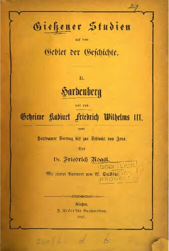 Hardenberg und das Geheime Kabinett Friedrich Wilhelms III. vom Potsdamer Vertrag bis zur Schlacht von Jena