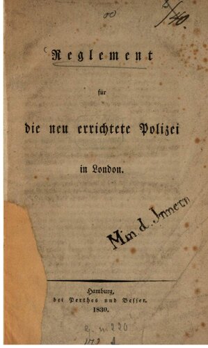 Reglement für die neu errichtete Polizei in London