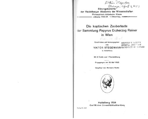 Die koptischen Zaubertexte der Sammlung Papyrus Erzherzog Rainer in Wien
