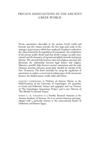 Private Associations in the Ancient Greek World: Regulations and the Creation of Group Identity