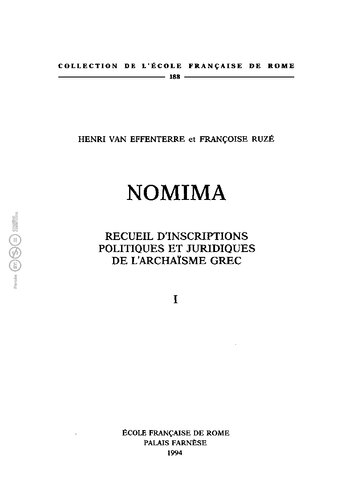 Nomima. Recueil d'inscriptions politiques et juridiques de l'archaisme Grec: I