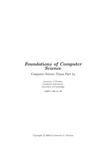 Foundations of Computer Science. Computer Science Tripos Part 1a