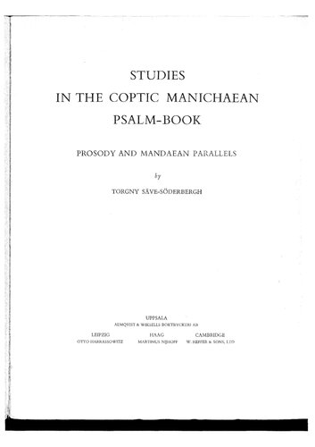 Studies in the Coptic Manichaean Psalm-book