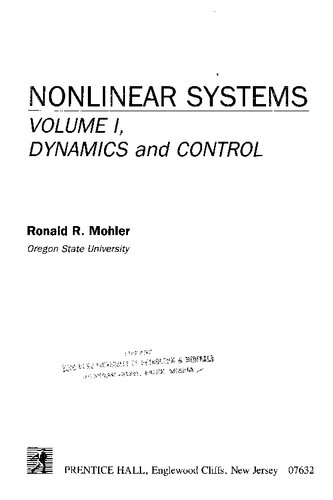 Nonlinear Systems: Volume I, Dynamics & Control