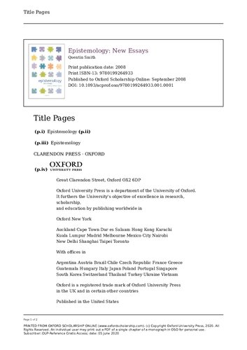 Epistemology: New Essays