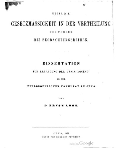 UEBER DIE GESETZMÄSSIGKEIT IN DER VERTHEILUNG DER FEHLER BEI BEOBACHTUNGSREIHEN