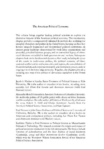 The American Political Economy: Politics, Markets, and Power