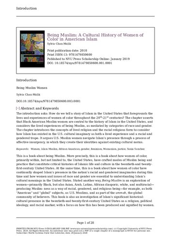 Being Muslim: A Cultural History of Women of Color in American Islam