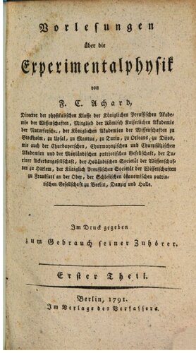 Vorlesungen über die Experimentalphysik