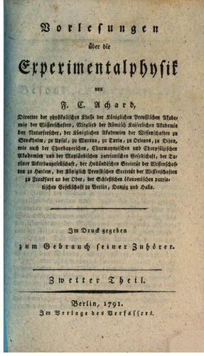 Vorlesungen über die Experimentalphysik
