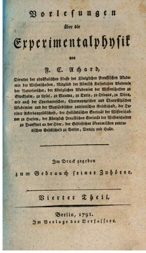 Vorlesungen über die Experimentalphysik