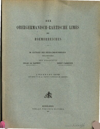 Das Kastell Cannstatt : Nach der Untersuchung von Dr. Ernst Krapff