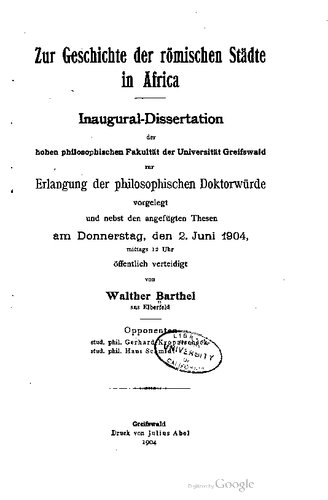 Zur Geschichte der römischen Städte in Afrika