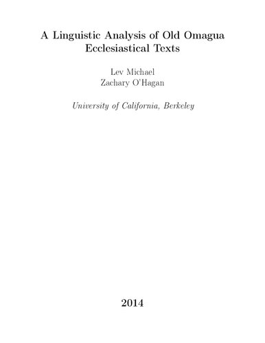 A Linguistic Analysis of Old Omagua Ecclesiastical Texts