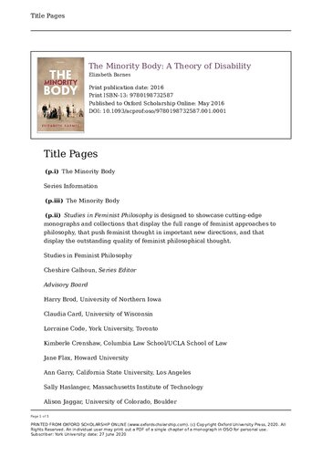 The Minority Body: A Theory of Disability