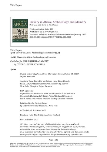 Slavery in Africa : Archaeology and Memory