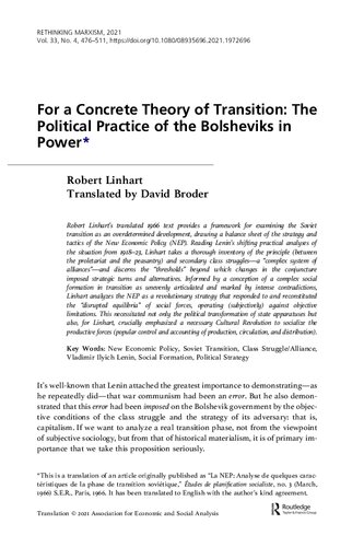 For a Concrete Theory of Transition The Political Practice of the Bolsheviks in Power