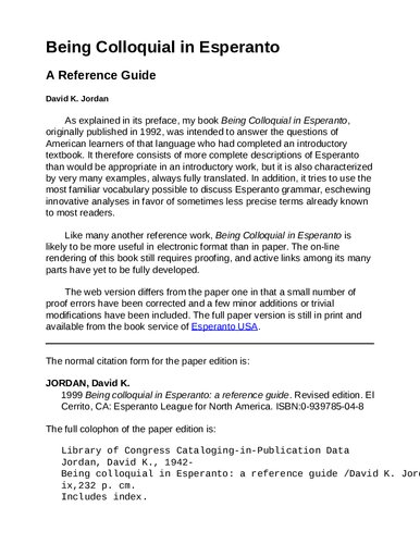 Being colloquial in Esperanto: a reference guide